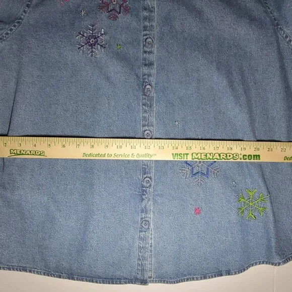 C.J. Banks Womens Blue Denim Long Sleeve Button Up Embroidered Jacket Size 1X - Picture 9 of 13